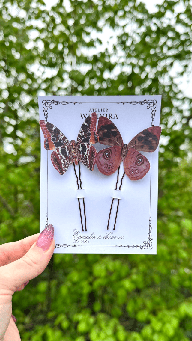 Duo Épingles à cheveux Papillons | Marron