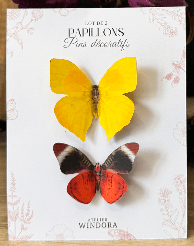 Lot de 2 Pins Papillons Jaune-Orange | Décoration de rideaux