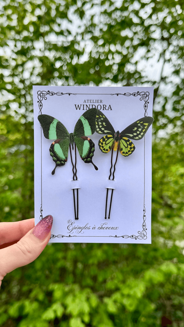Duo Épingles à cheveux Papillons | Vert