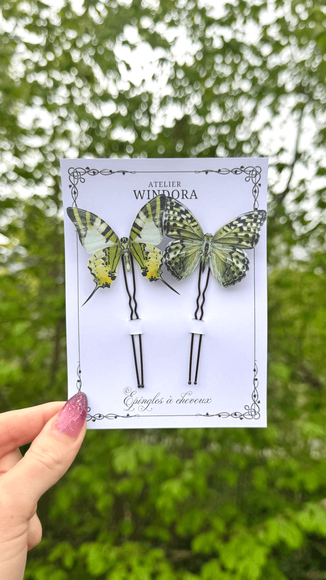 Duo Épingles à cheveux Papillons | Vert