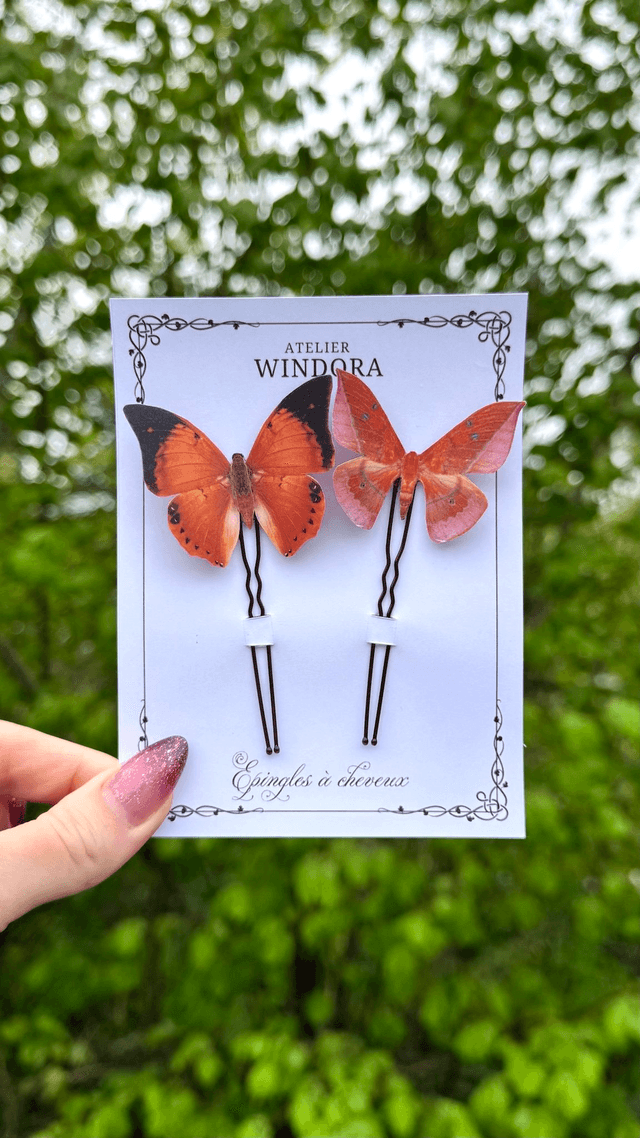 Duo Épingles à cheveux Papillons | Orange