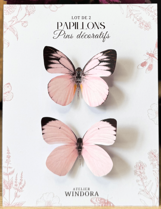 Lot de 2 Pins Papillons Rose | Décoration de rideaux