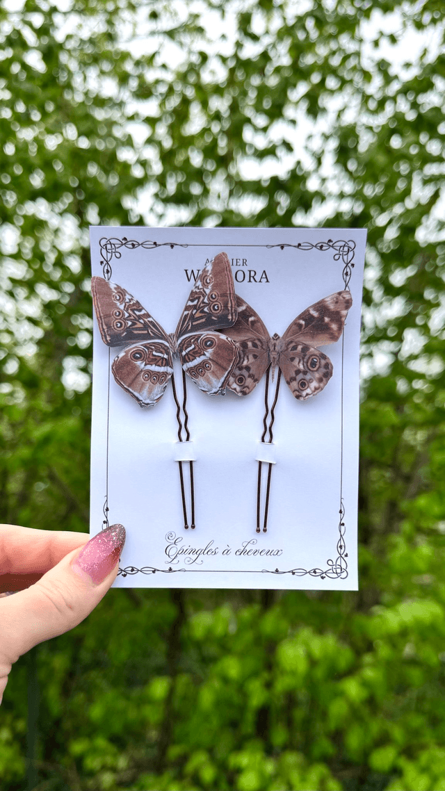 Duo Épingles à cheveux Papillons | Marron