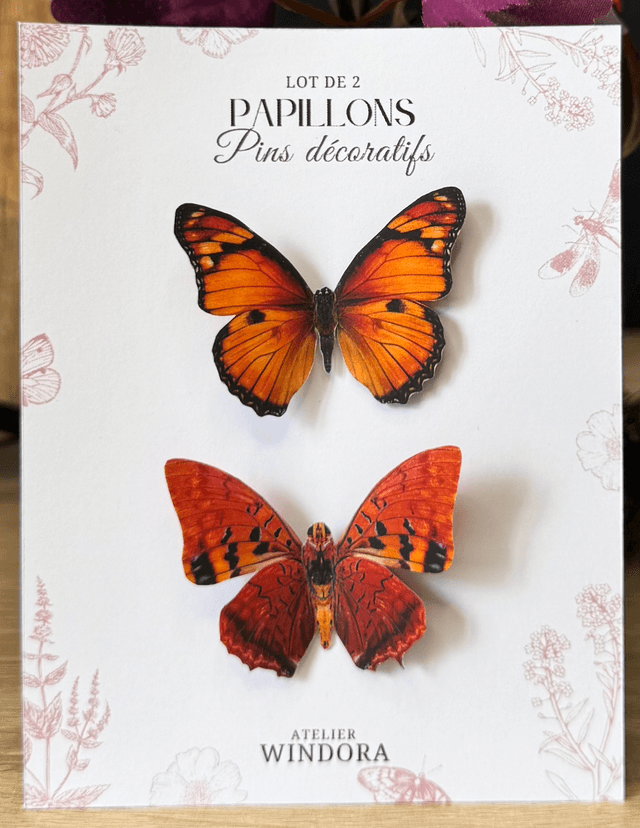 Lot de 2 Pins Papillons Orange | Décoration de rideaux
