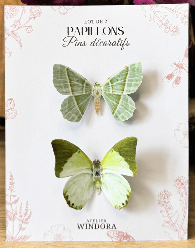 Lot de 2 Pins Papillons Vert | Décoration de rideaux