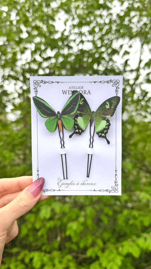 Duo Épingles à cheveux Papillons | Vert