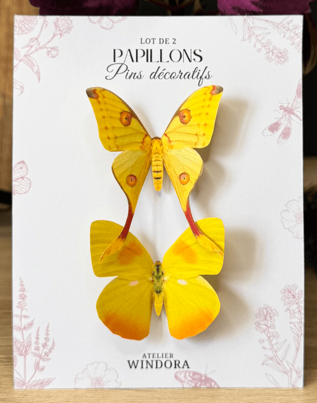 Lot de 2 Pins Papillons Jaune | Décoration de rideaux